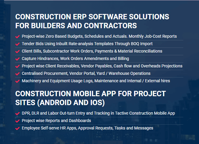 Construction ERP Software Builders and Contractors India