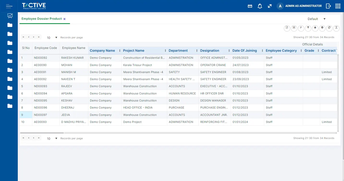 Construction Employee Dossier Report