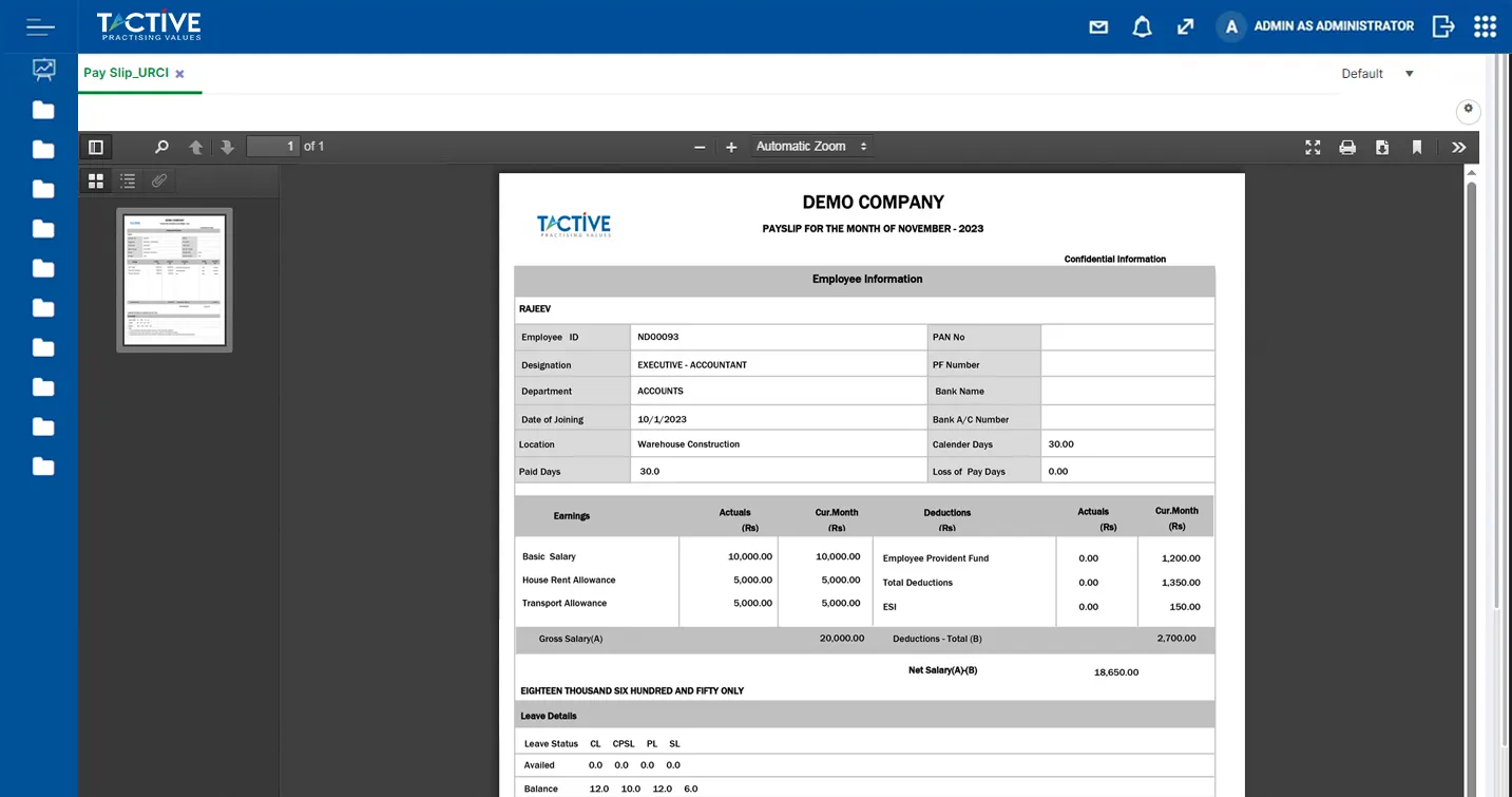 Construction Payslip Report